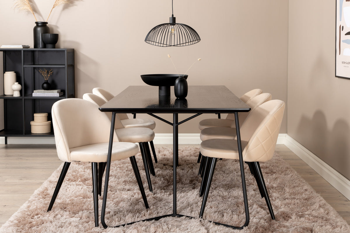 Rectangular Dining Table 75 x 190 x 90 Black + Dining Chair 2-pack Beige