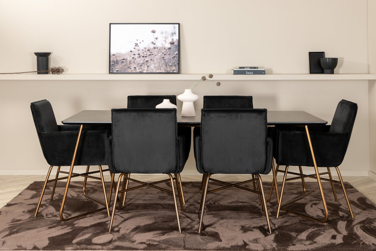 Rectangular Dining Table 75 x 190 x 90 Black + Dining Chair Black