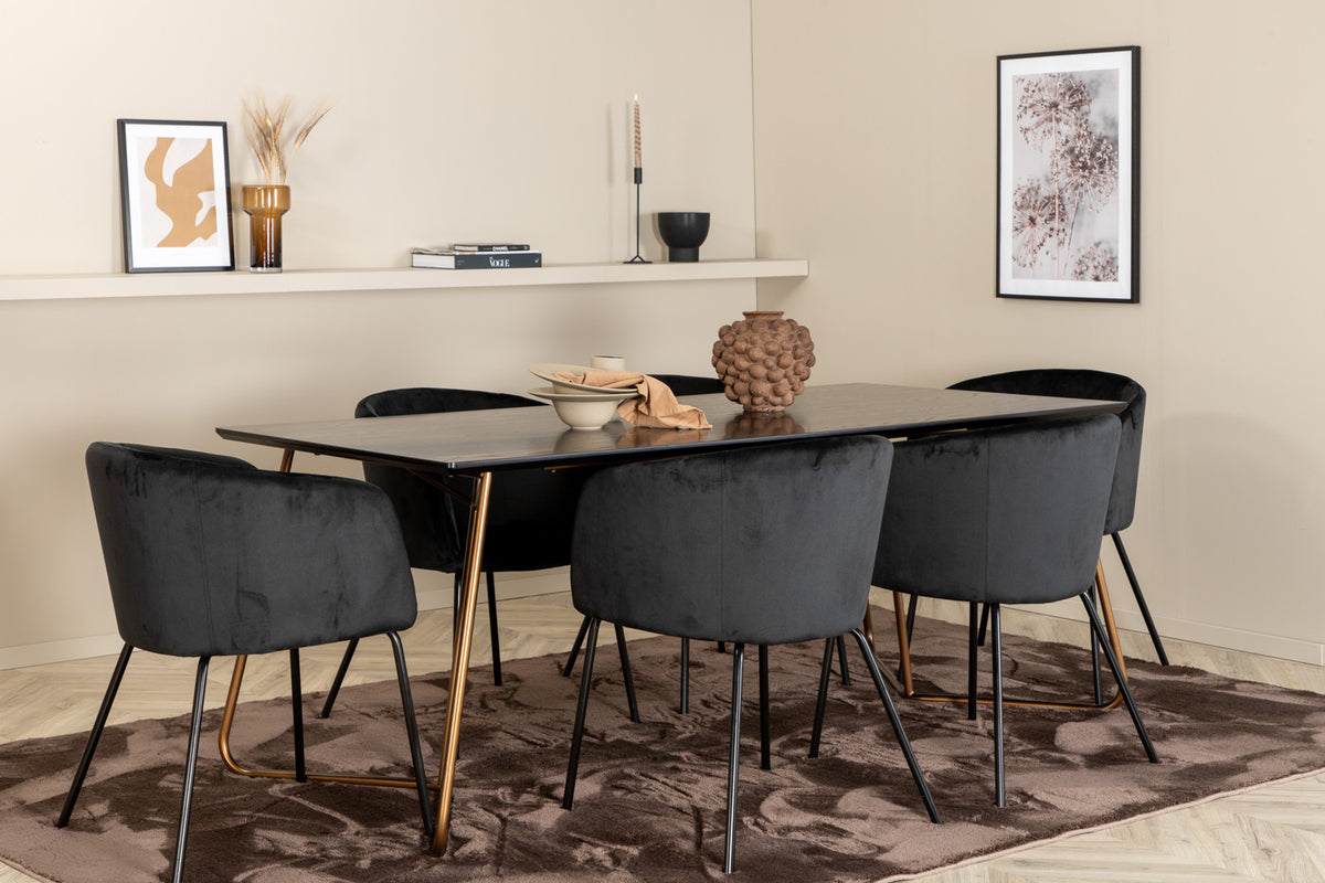 Dining Chair Black + Rectangular Dining Table 75 x 190 x 90 Black