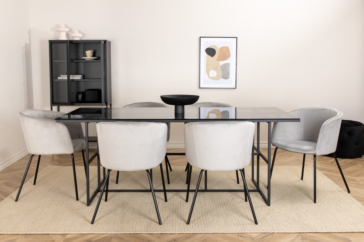 Dining Chair Grey + Rectangular Dining Table 74 x 200 x 90 Black