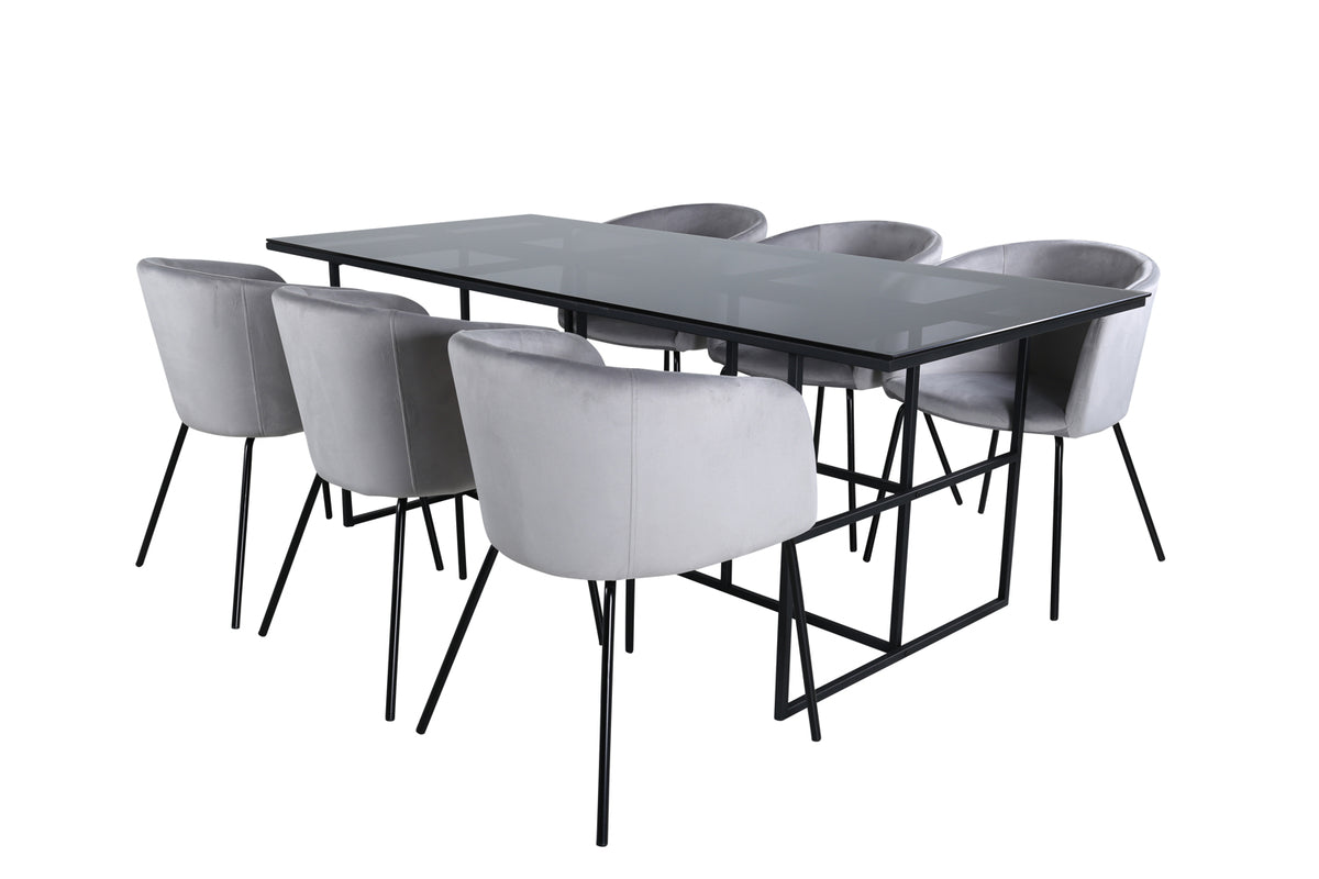 Dining Chair Grey + Rectangular Dining Table 74 x 200 x 90 Black