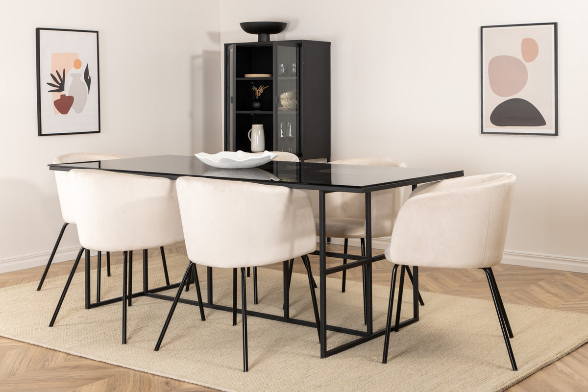 Dining Chair Beige + Rectangular Dining Table 74 x 200 x 90 Black