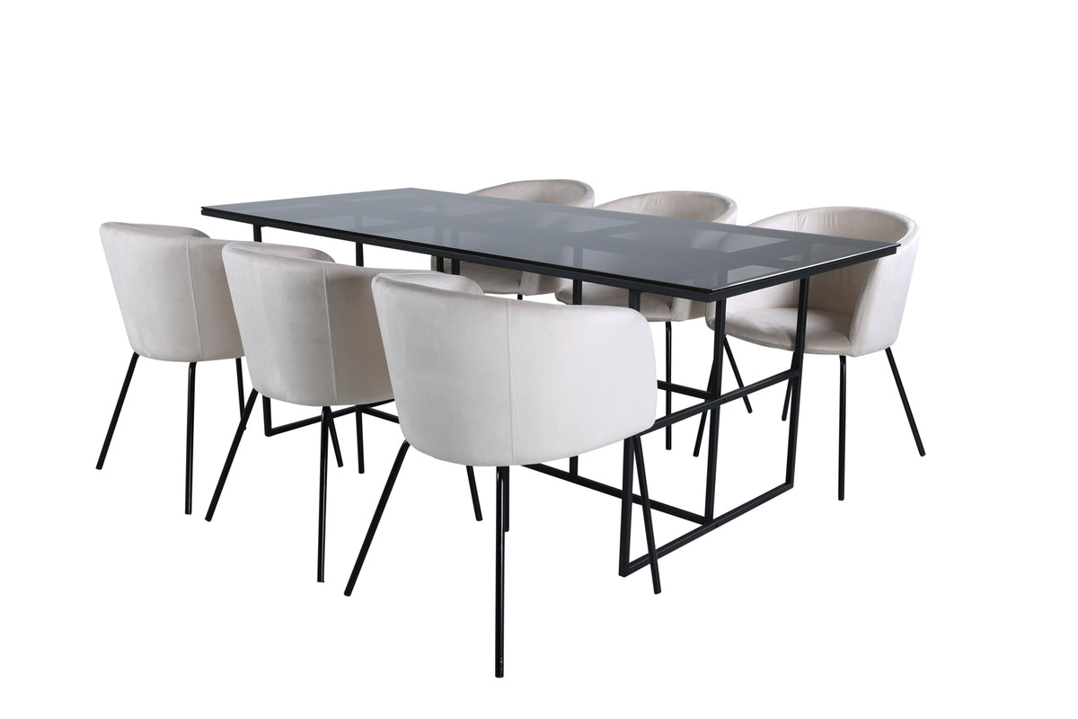 Dining Chair Beige + Rectangular Dining Table 74 x 200 x 90 Black