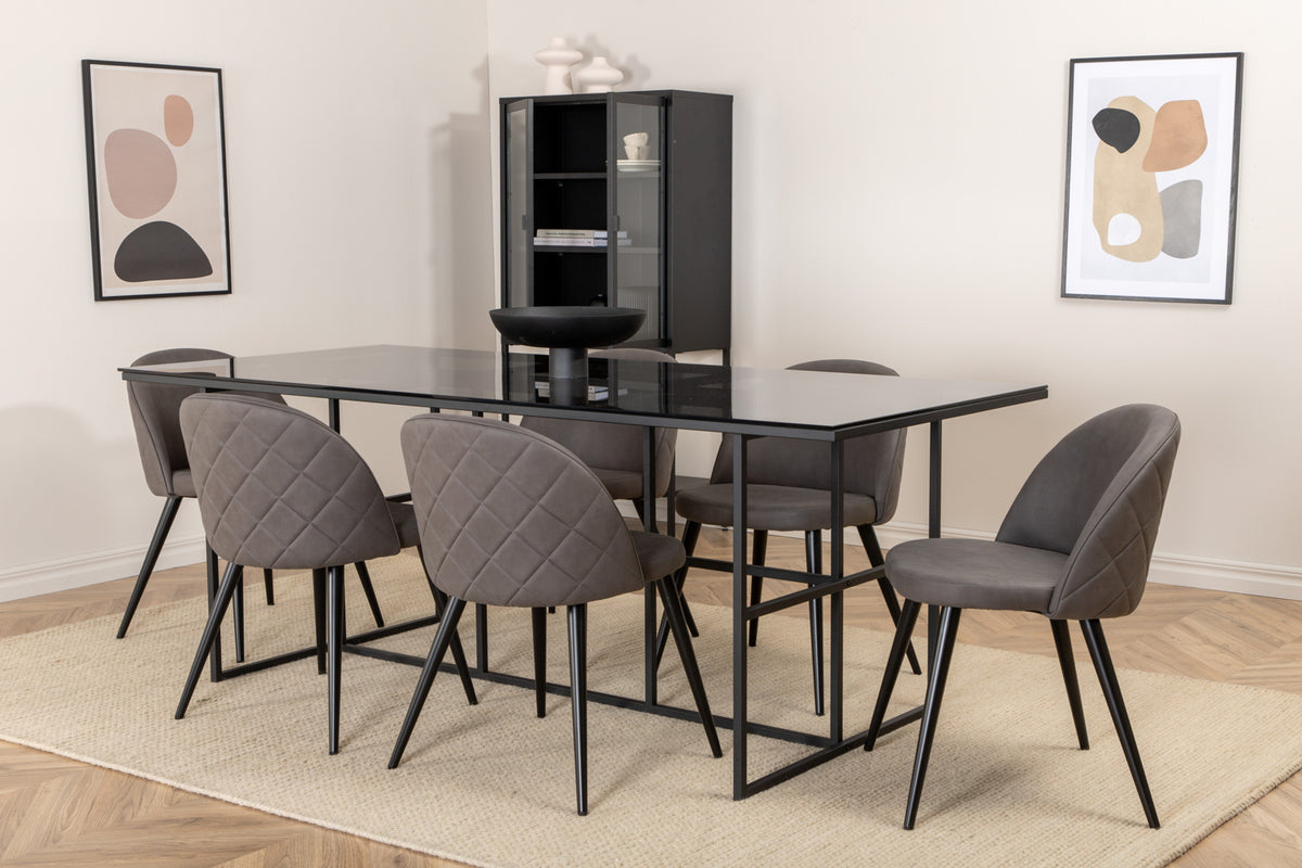 Rectangular Dining Table 74 x 200 x 90 Black + Dining Chair 2-pack Grey