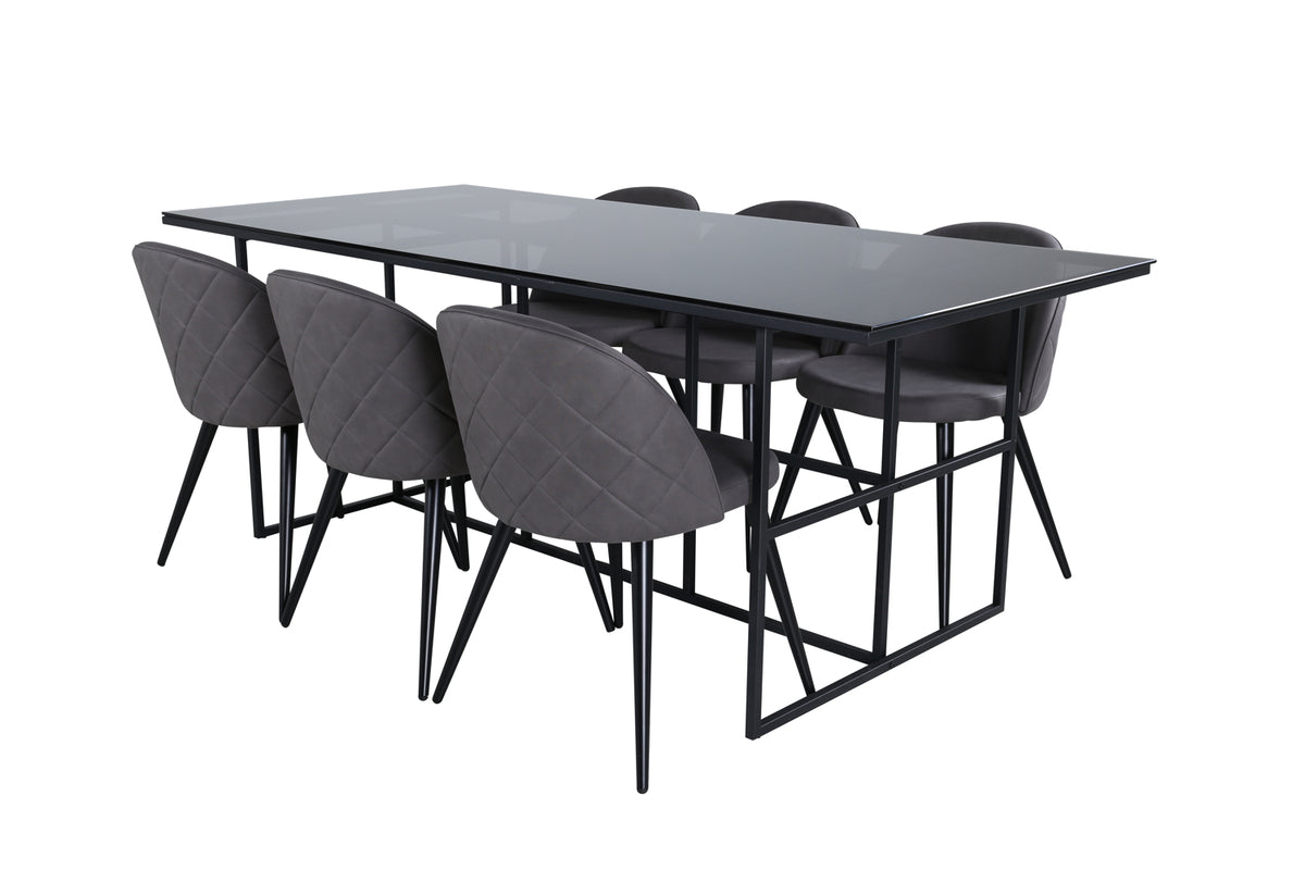 Rectangular Dining Table 74 x 200 x 90 Black + Dining Chair 2-pack Grey