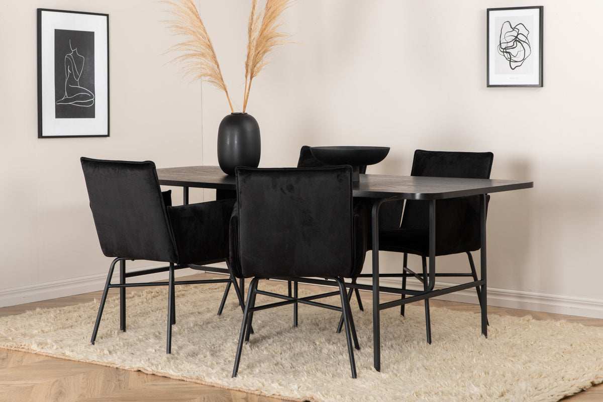 Dining Chair Black + Rectangular Dining Table 75 x 200 x 90 Black