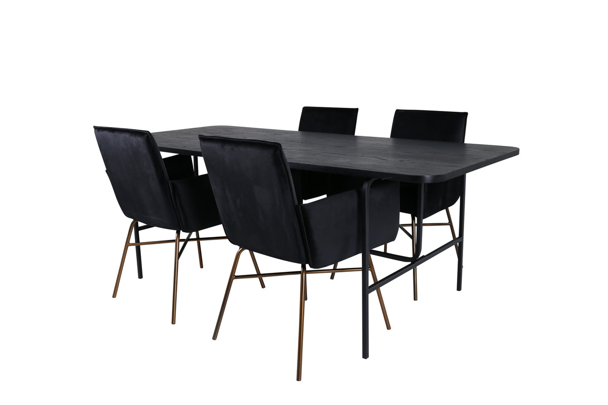 Dining Chair Black + Rectangular Dining Table 75 x 200 x 90 Black
