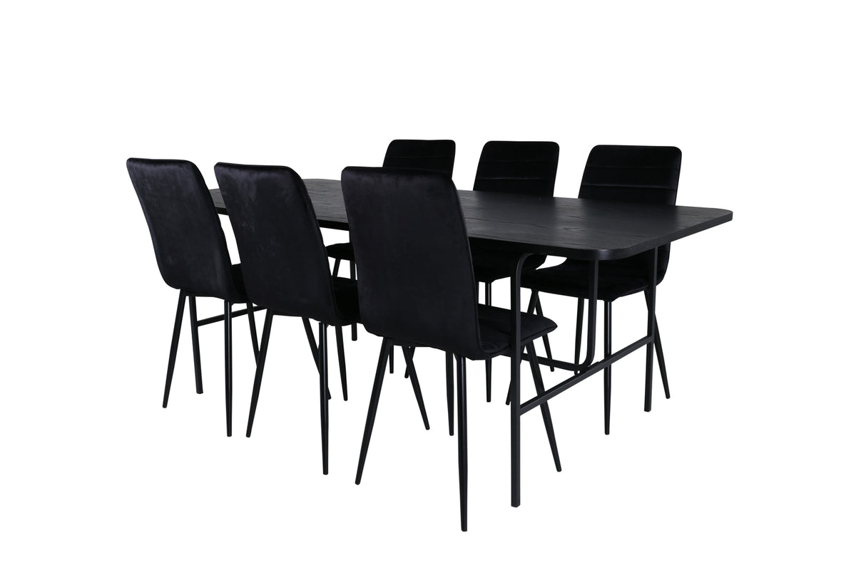 Rectangular Dining Table 75 x 200 x 90 Black + Dining Chair 2-pack Black
