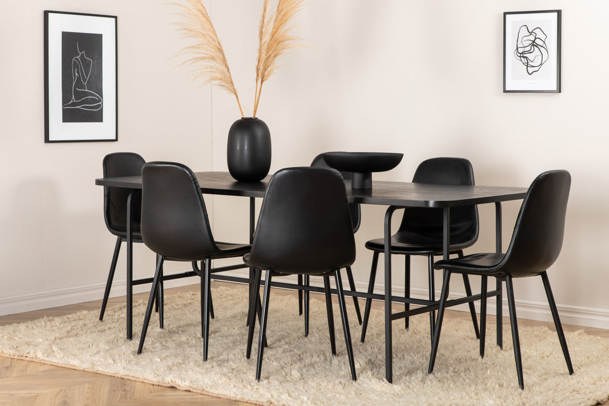 Rectangular Dining Table 75 x 200 x 90 Black + Dining Chair 2-pack Black