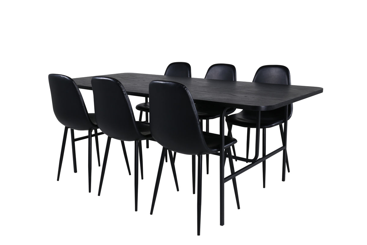 Rectangular Dining Table 75 x 200 x 90 Black + Dining Chair 2-pack Black