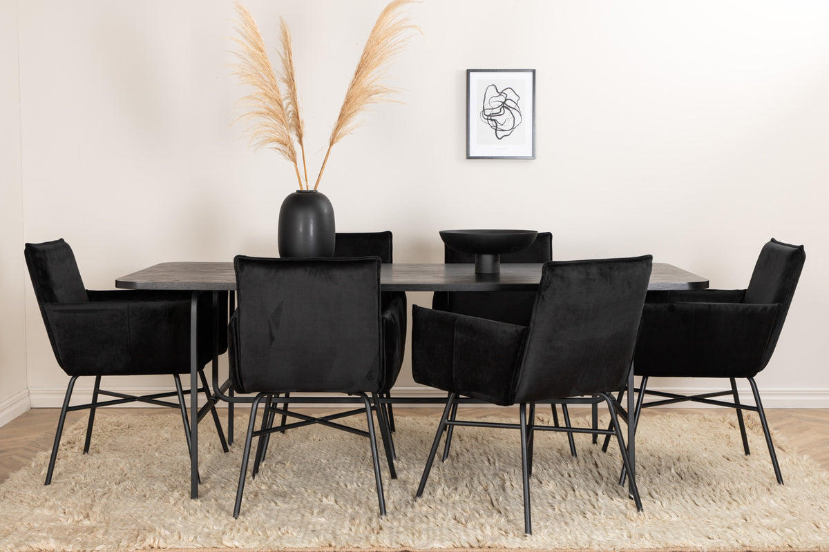 Dining Chair Black + Rectangular Dining Table 75 x 200 x 90 Black