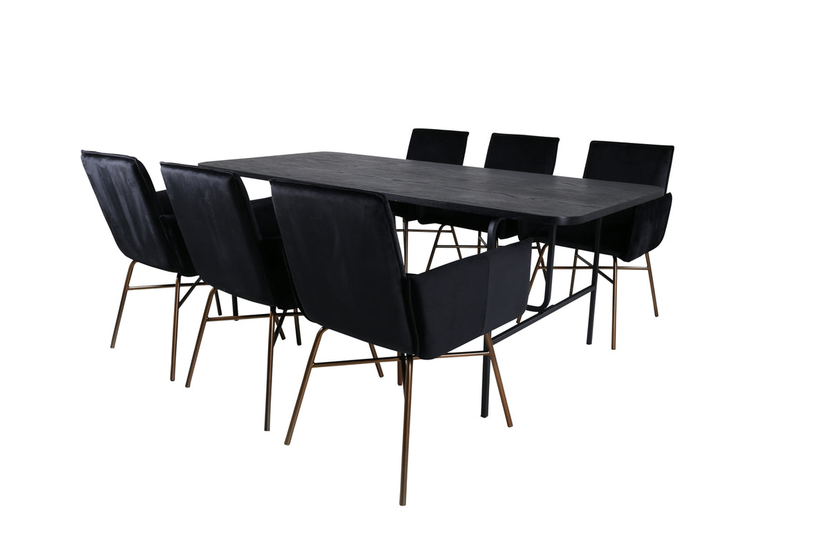 Dining Chair Black + Rectangular Dining Table 75 x 200 x 90 Black