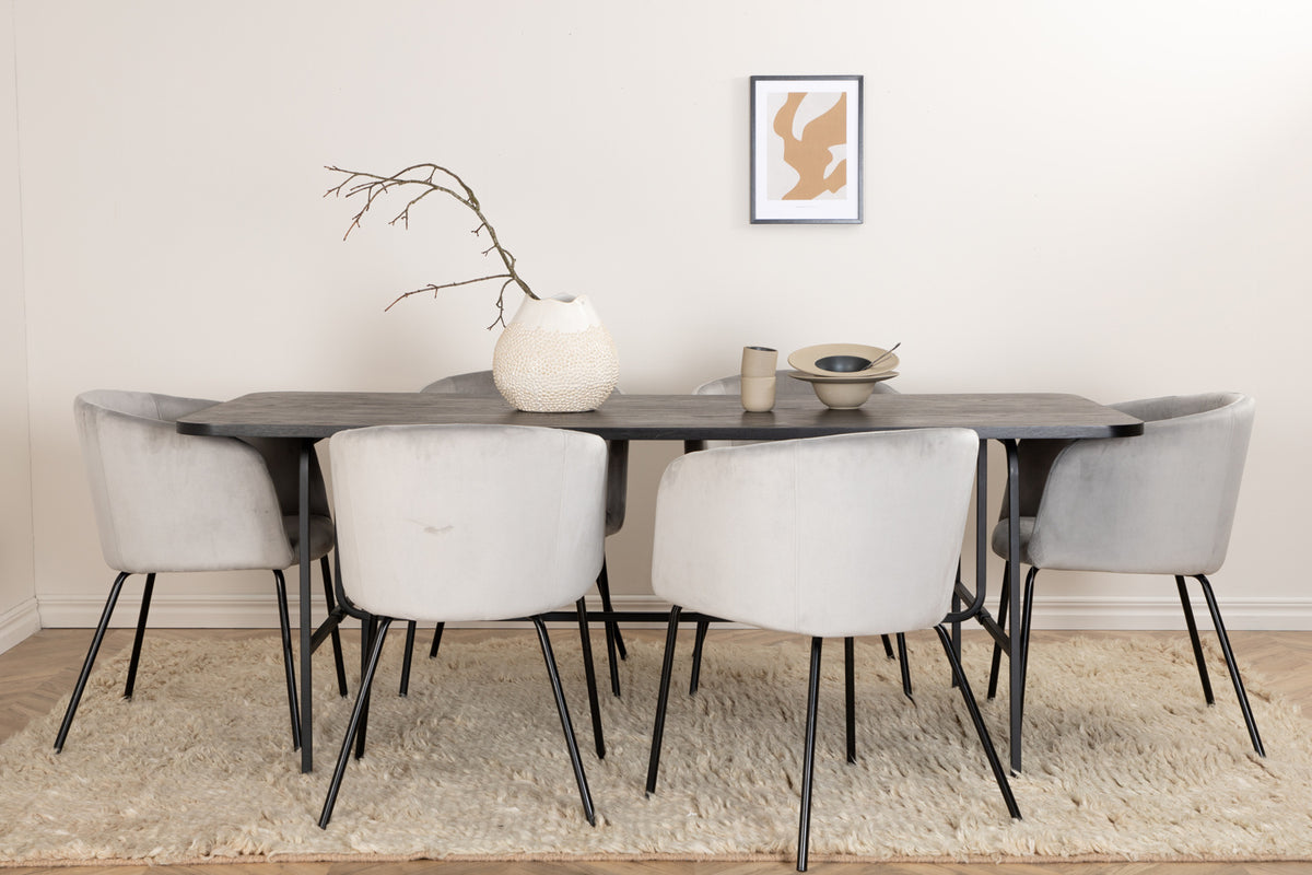 Dining Chair Grey + Rectangular Dining Table 75 x 200 x 90 Black