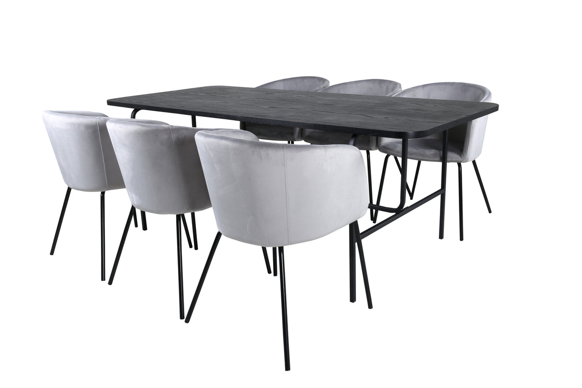 Dining Chair Grey + Rectangular Dining Table 75 x 200 x 90 Black