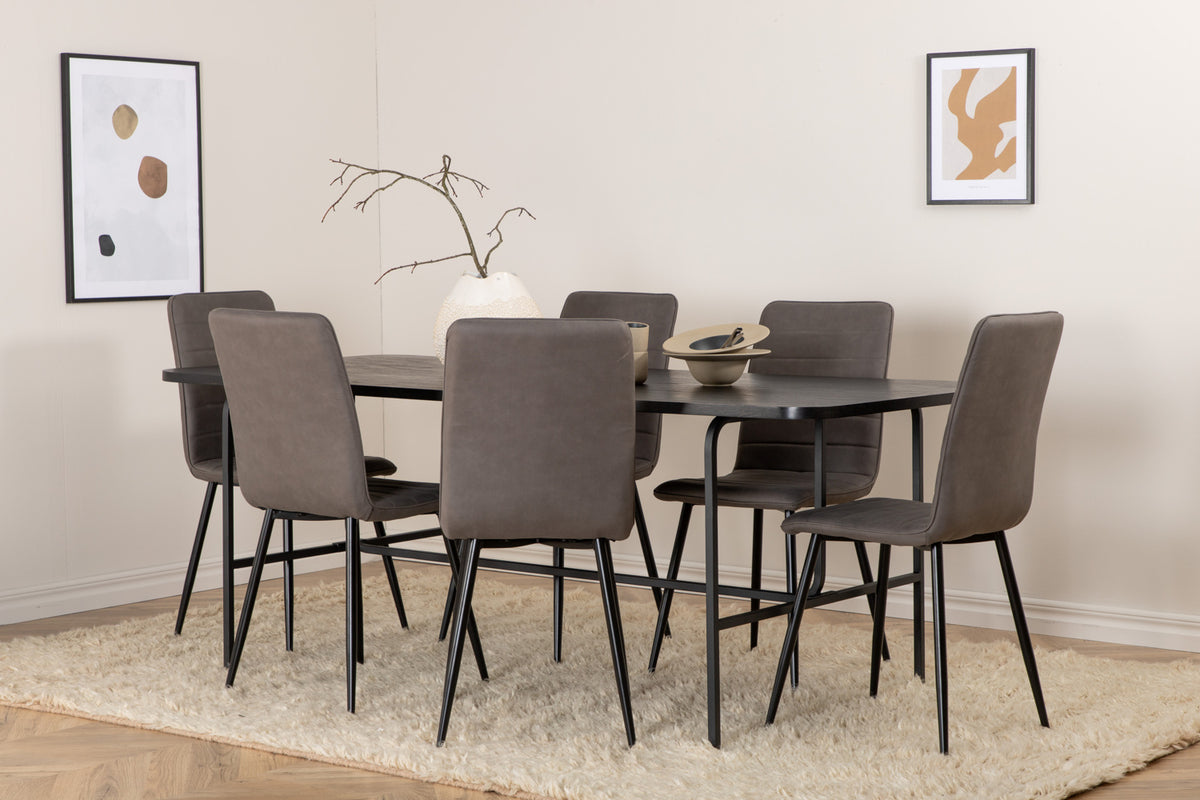 Rectangular Dining Table 75 x 200 x 90 Black + Dining Chair 2-pack Grey