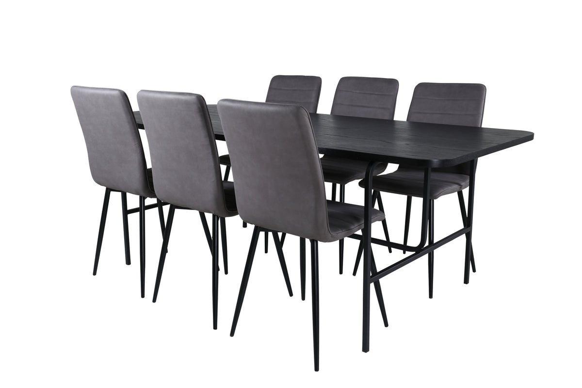 Rectangular Dining Table 75 x 200 x 90 Black + Dining Chair 2-pack Grey