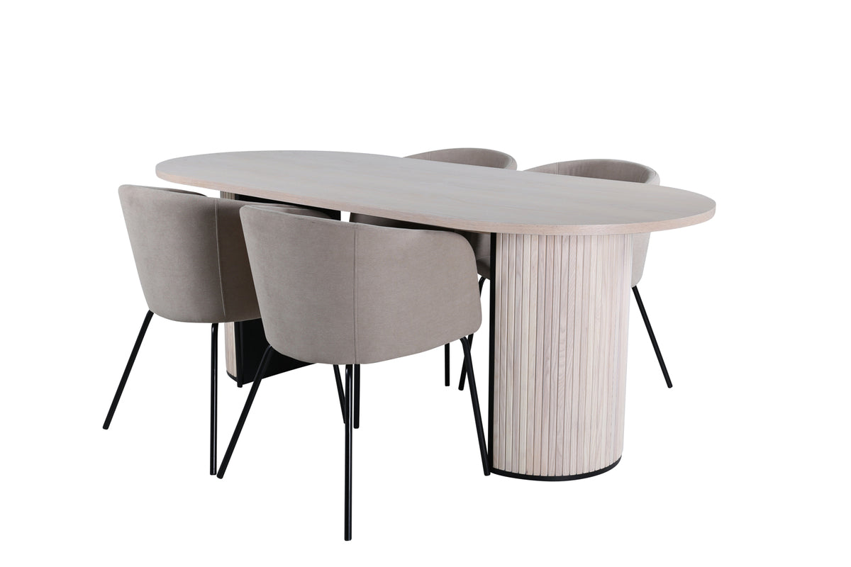 Dining Chair Beige + Oval Dining Table 75 x 200 x 90 Whitewash