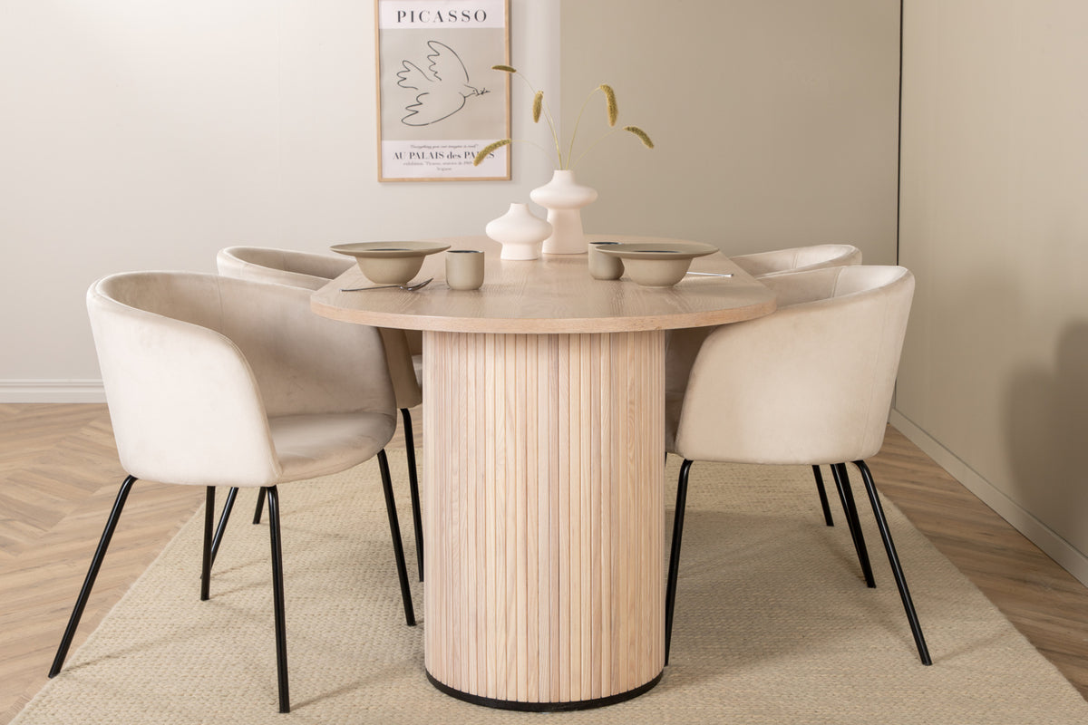 Dining Chair Beige + Oval Dining Table 75 x 200 x 90 Whitewash