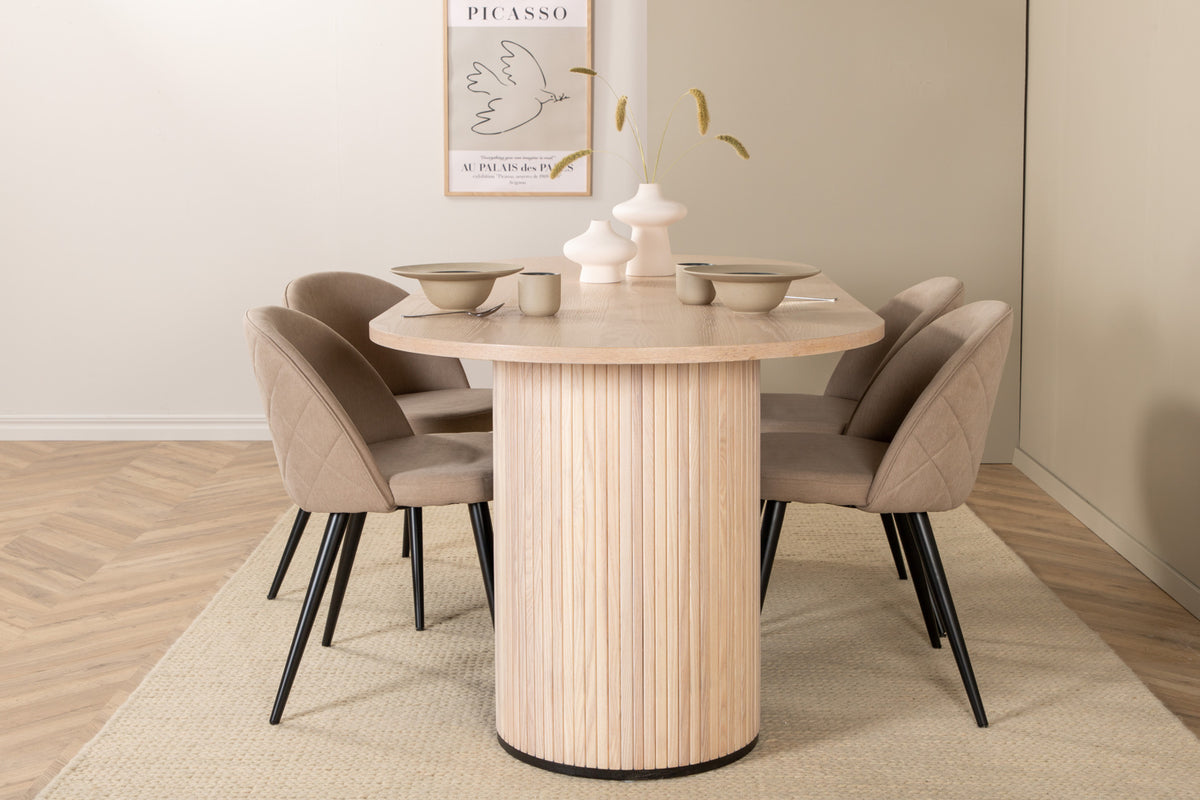 Oval Dining Table 75 x 200 x 90 Whitewash + Dining Chair 2-pack Beige