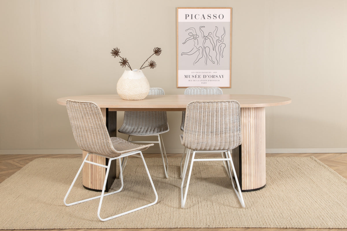 Oval Dining Table 75 x 200 x 90 Whitewash + Dining Chair 2-pack White