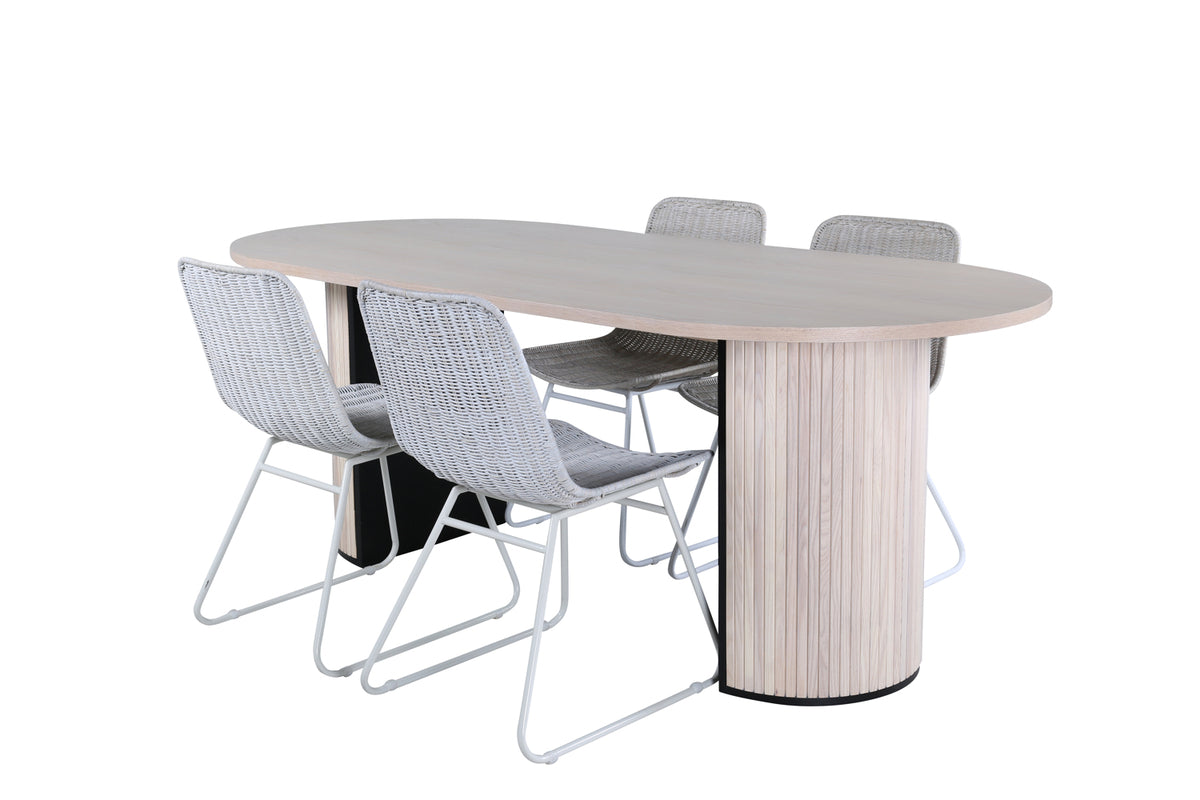 Oval Dining Table 75 x 200 x 90 Whitewash + Dining Chair 2-pack White
