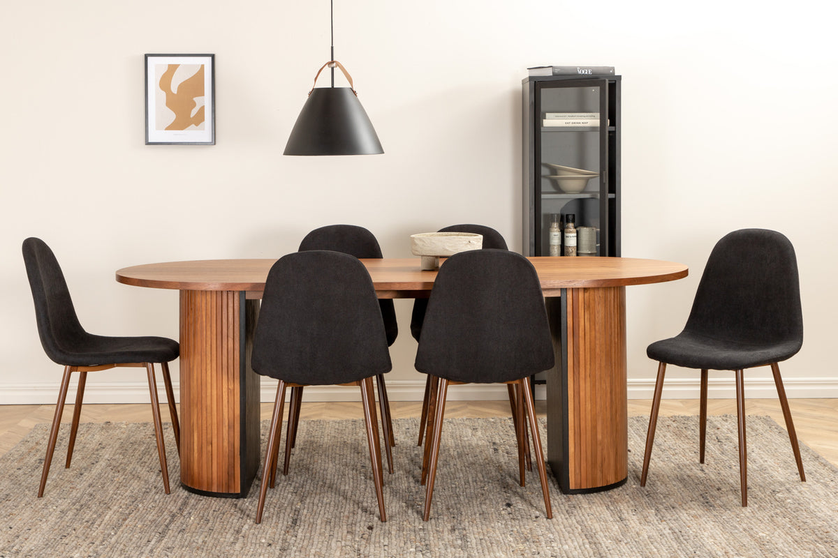 Oval Dining Table 75 x 200 x 90 Walnut + Dining Chair 2-pack Black