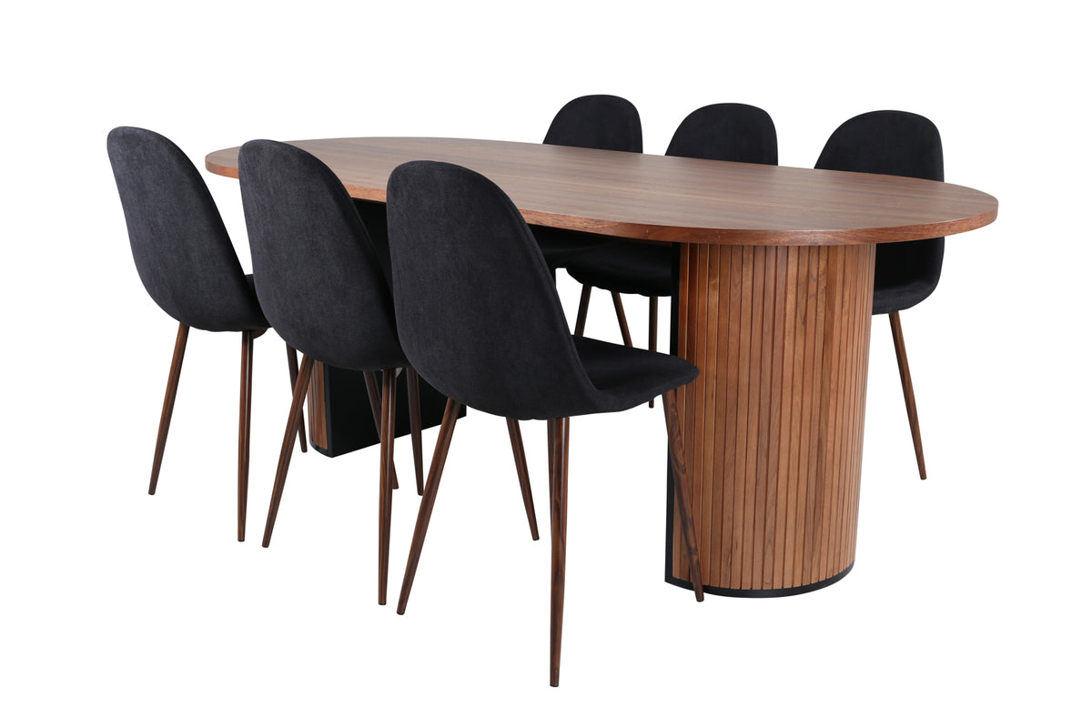 Oval Dining Table 75 x 200 x 90 Walnut + Dining Chair 2-pack Black
