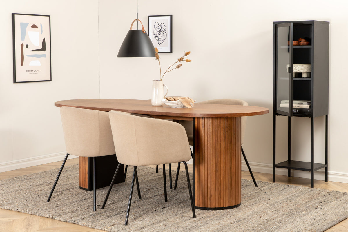 Dining Chair Beige + Oval Dining Table 75 x 200 x 90 Walnut