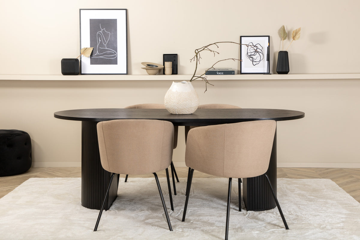 Dining Chair Beige + Oval Dining Table 75 x 200 x 90 Black