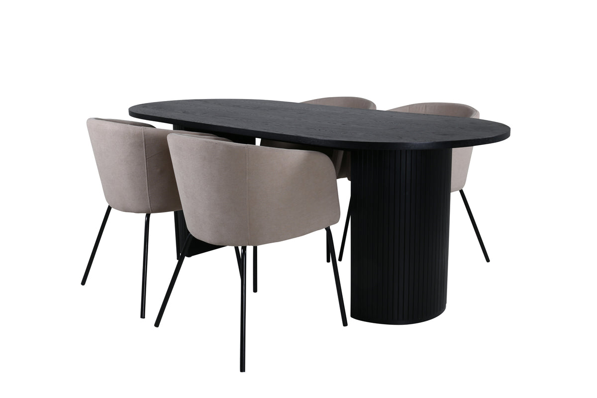 Dining Chair Beige + Oval Dining Table 75 x 200 x 90 Black
