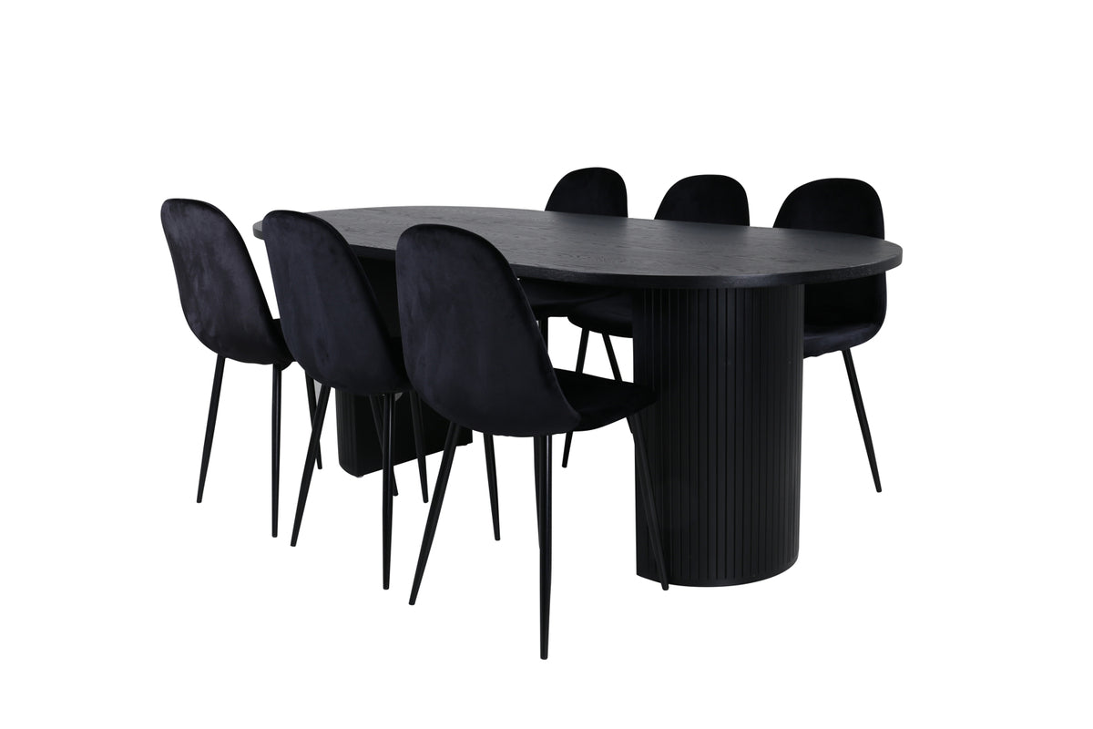 Oval Dining Table 75 x 200 x 90 Black + Dining Chair 2-pack Black