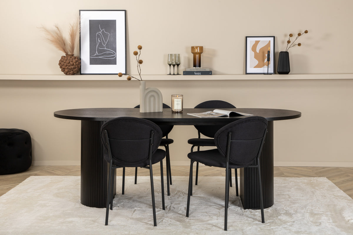 Dining Chair 2-pack Black + Oval Dining Table 75 x 200 x 90 Black