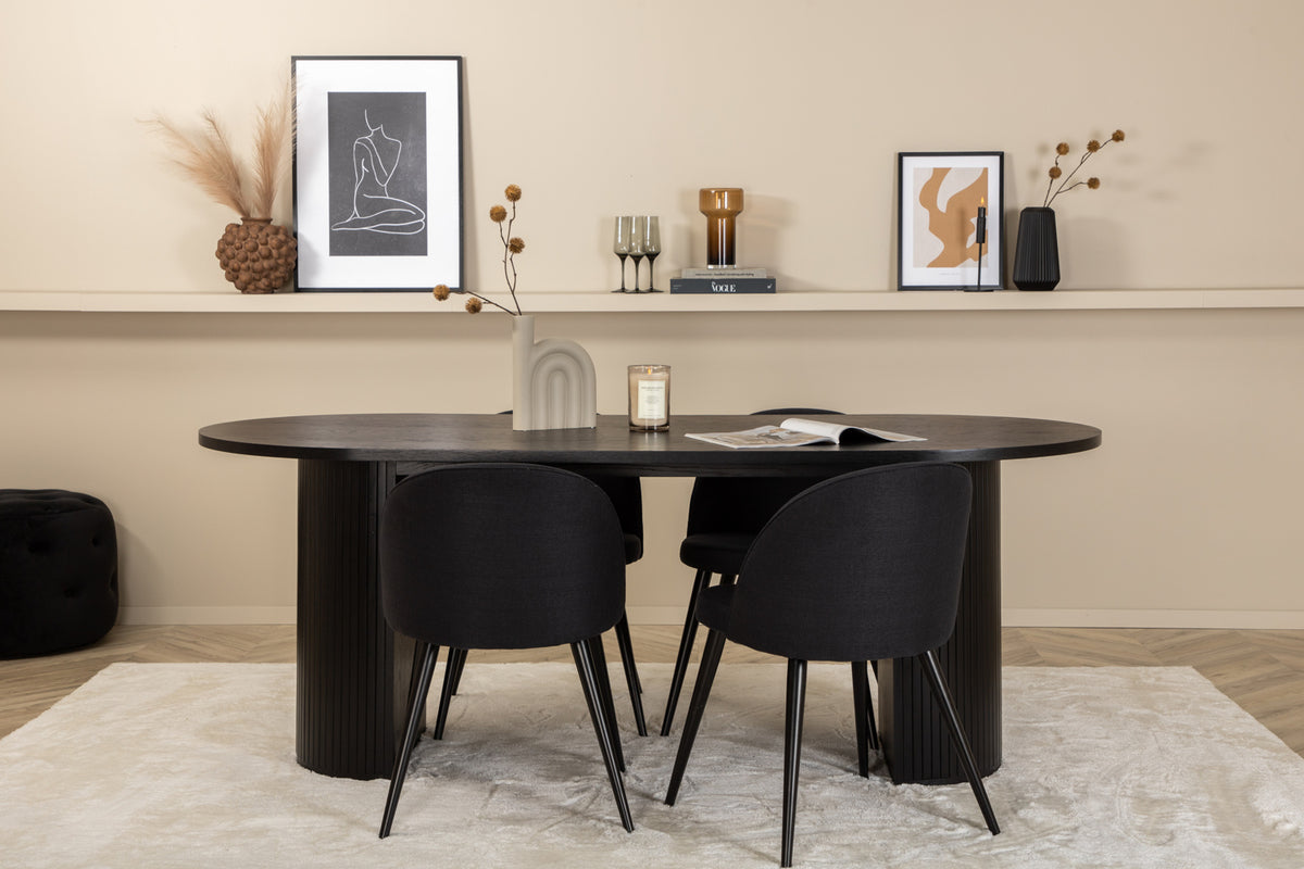 Oval Dining Table 75 x 200 x 90 Black + Dining Chair 2-pack Black