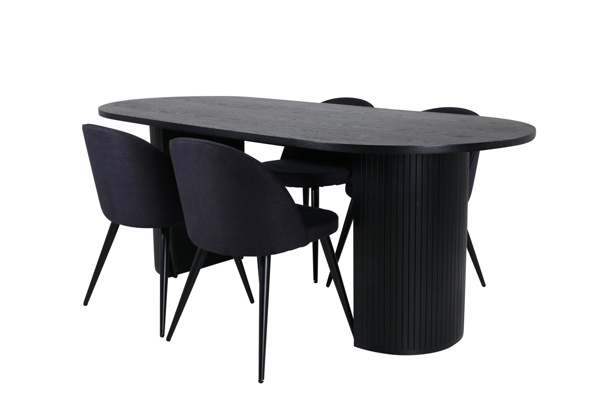 Oval Dining Table 75 x 200 x 90 Black + Dining Chair 2-pack Black