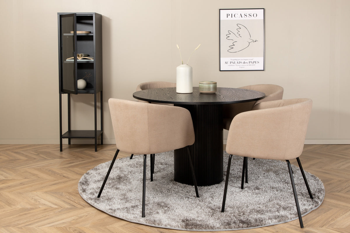 Dining Chair Beige + Round Dining Table ø110 Black