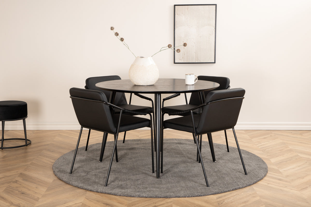 Dining Chair 2-pack Black + Round Dining Table ø115 Black
