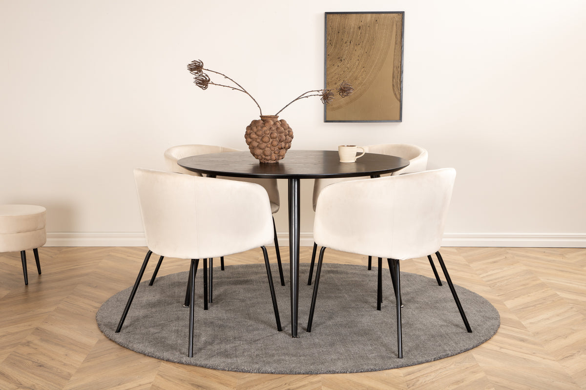 Dining Chair Beige + Round Dining Table ø115 Black