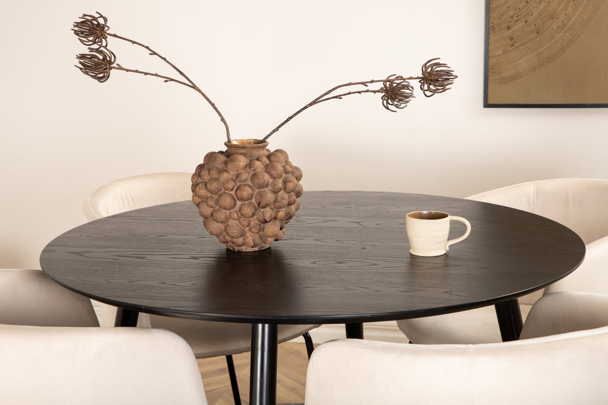 Dining Chair Beige + Round Dining Table ø115 Black