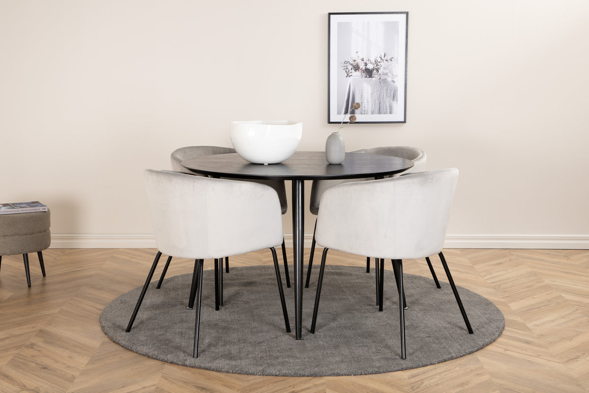 Dining Chair Grey + Round Dining Table ø115 Black