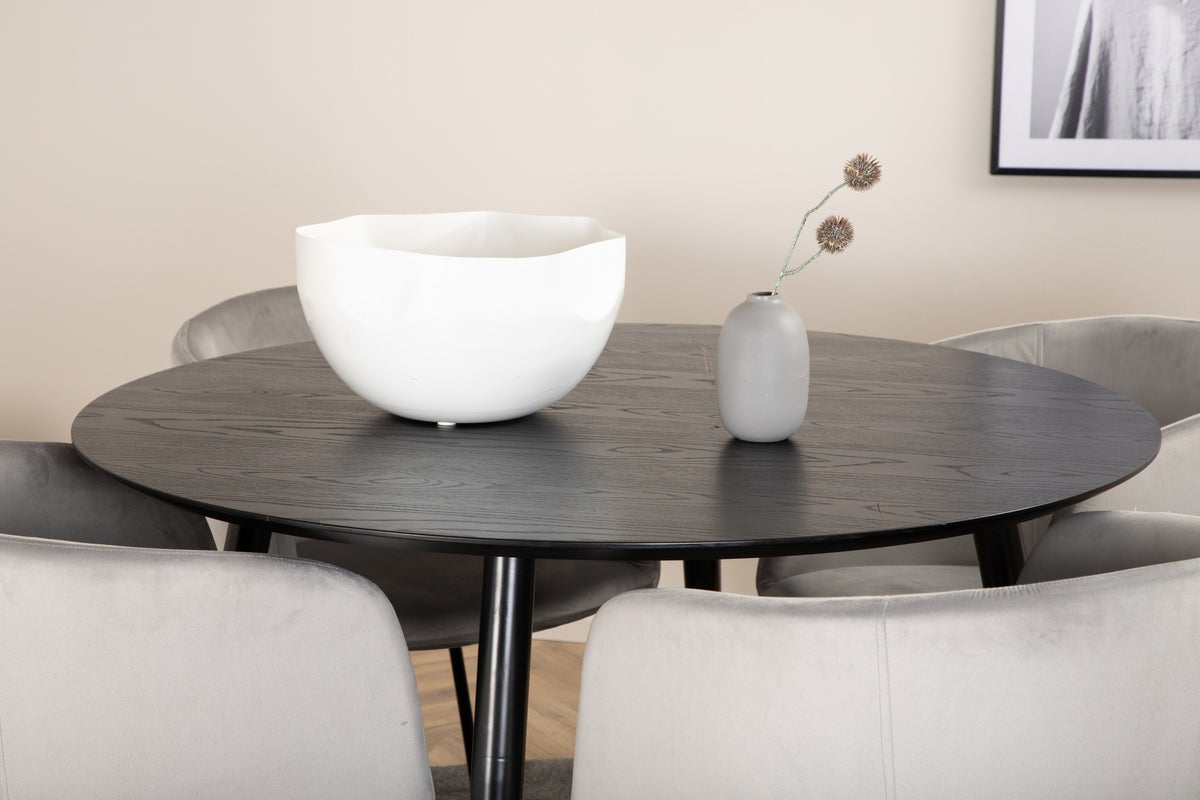 Dining Chair Grey + Round Dining Table ø115 Black