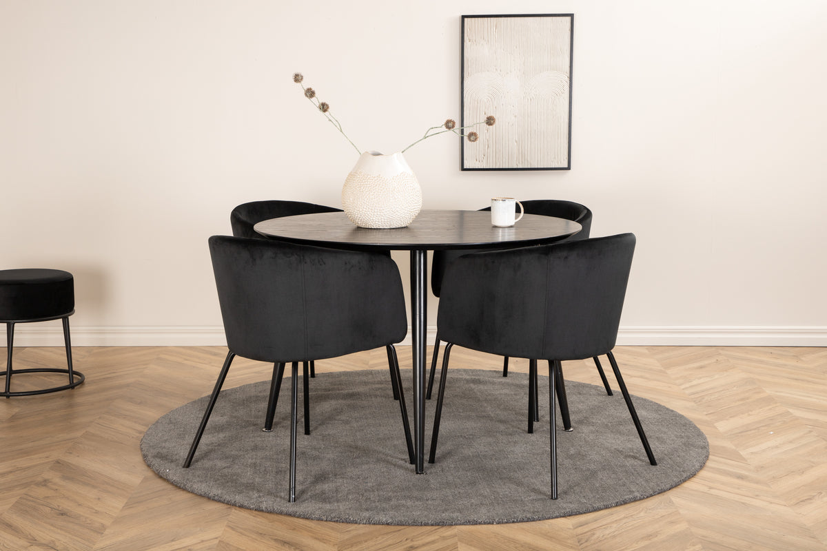 Dining Chair Black + Round Dining Table ø115 Black