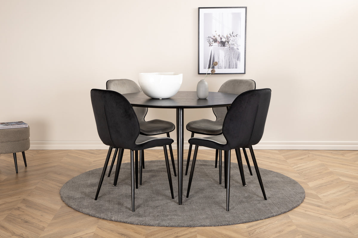 Dining Chair 2-pack Grey + Round Dining Table ø115 Black