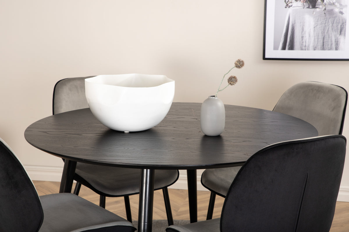 Dining Chair 2-pack Grey + Round Dining Table ø115 Black