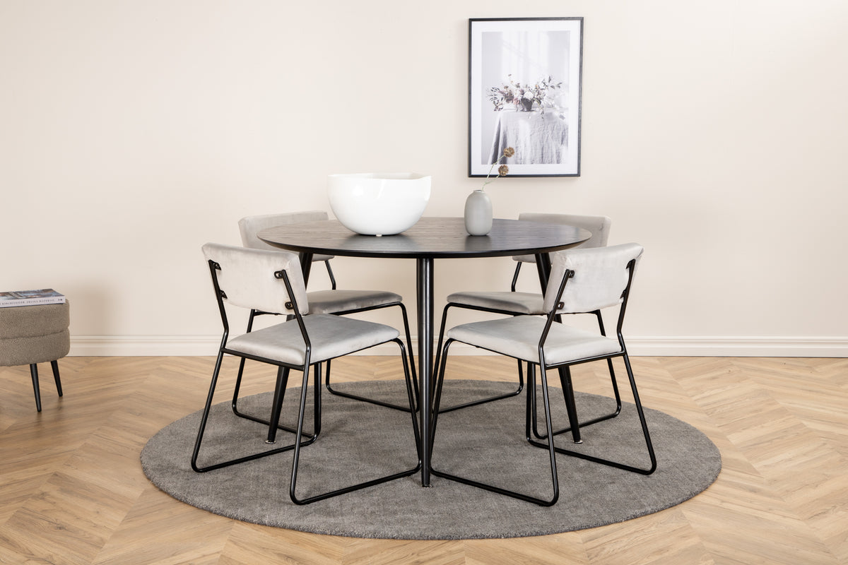Dining Chair 2-pack Grey + Round Dining Table ø115 Black
