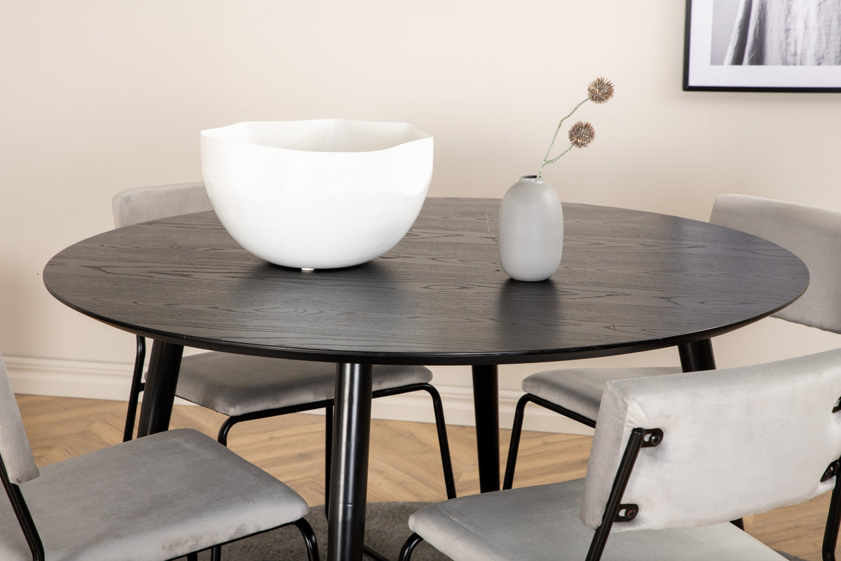 Dining Chair 2-pack Grey + Round Dining Table ø115 Black