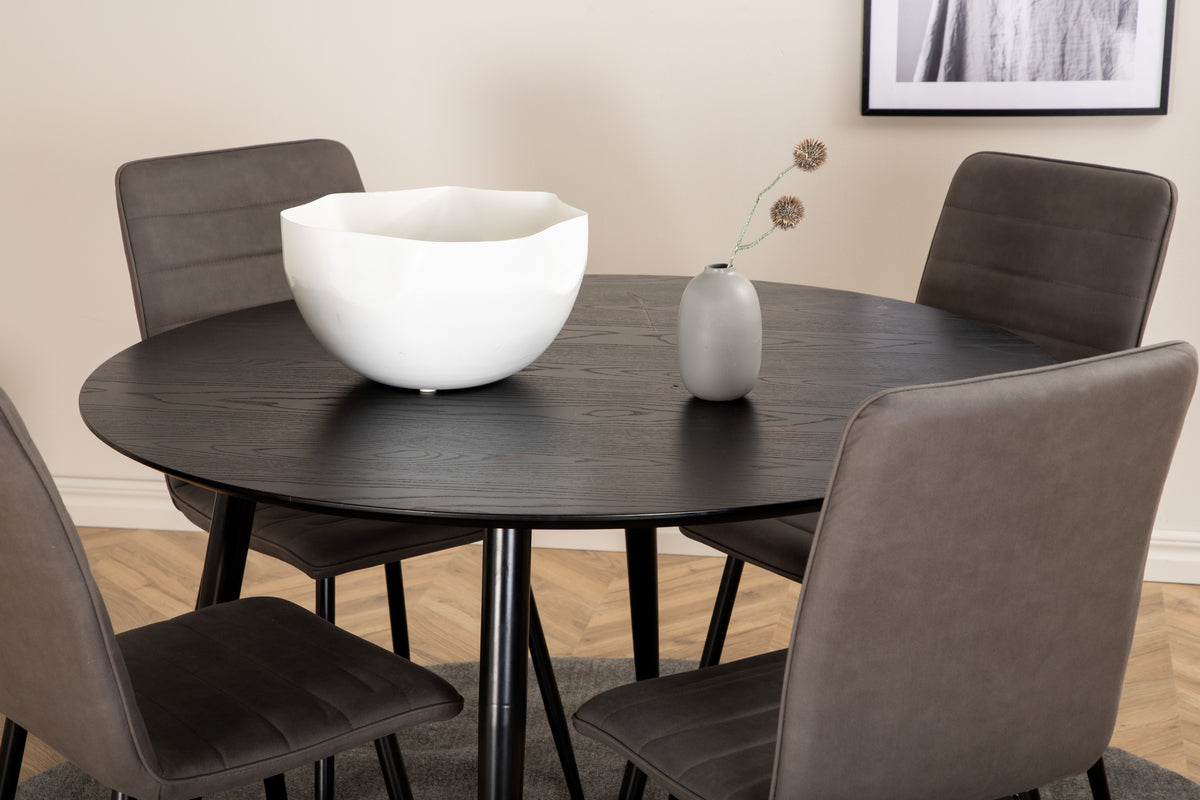 Round Dining Table ø115 Black + Dining Chair 2-pack Grey