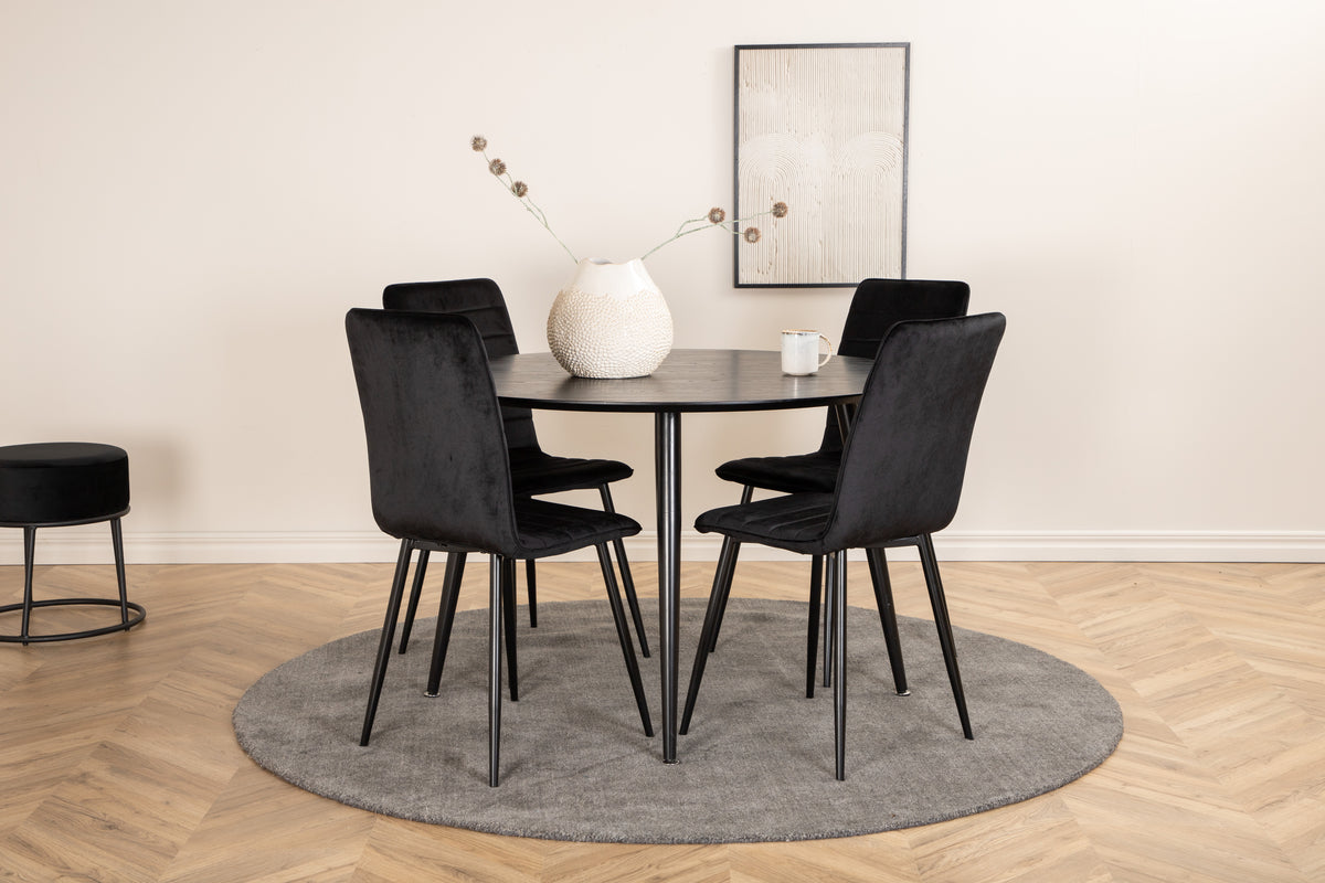 Round Dining Table ø115 Black + Dining Chair 2-pack Black