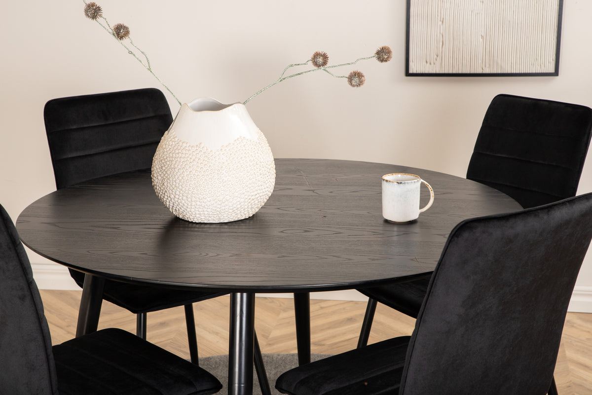 Round Dining Table ø115 Black + Dining Chair 2-pack Black