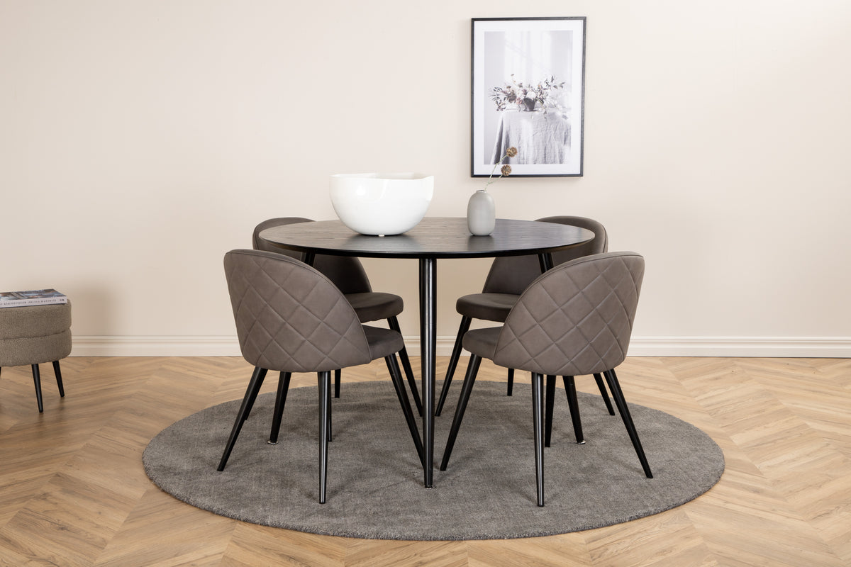 Round Dining Table ø115 Black + Dining Chair 2-pack Grey