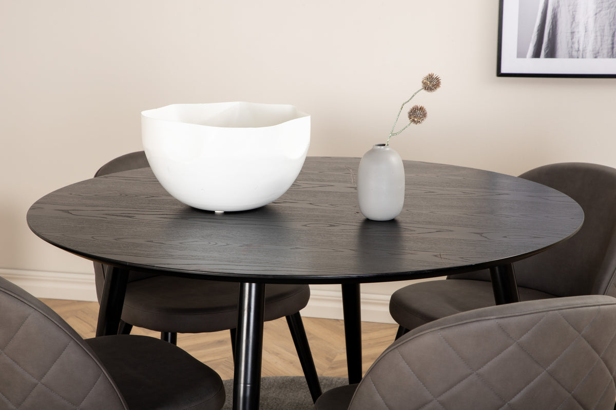Round Dining Table ø115 Black + Dining Chair 2-pack Grey